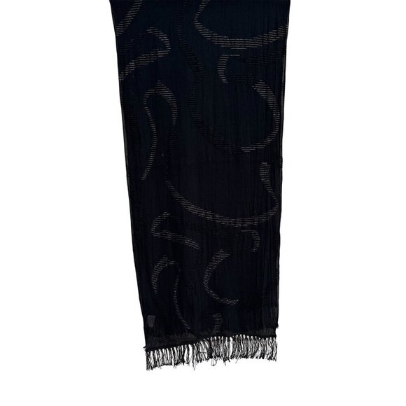 Anne Klein For Vera Vintage Black Sheer Metallic Fringe Italian Made Scarf Wrap - Picture 1 of 7